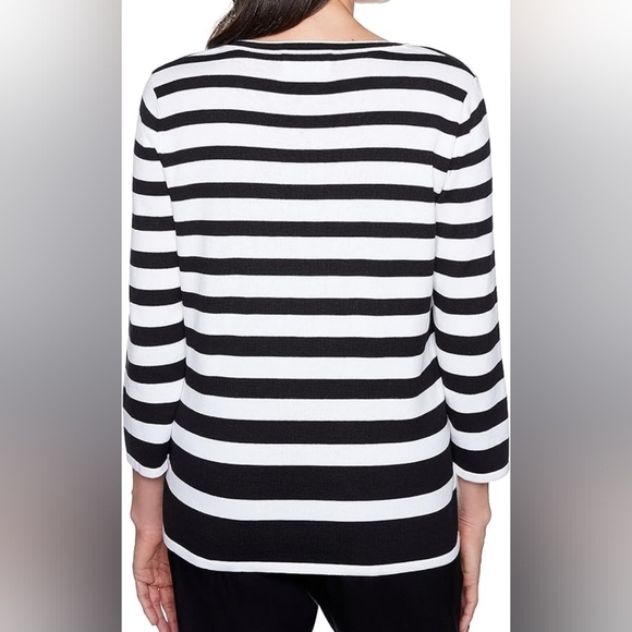 Alfred Dunner Women's Black White Striped Embellished Sweater Size XL NWT - Picture 2 of 11
